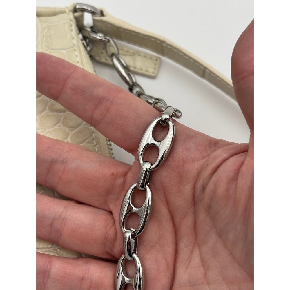 by FAR Mini Rachel Shoulder Bag Cream Crocodile Embossed Leather Chain Strap - Picture 12 of 13